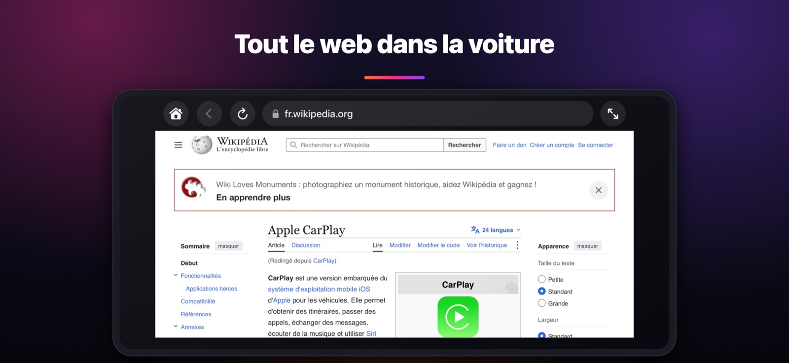 Tout le web dans la voiture