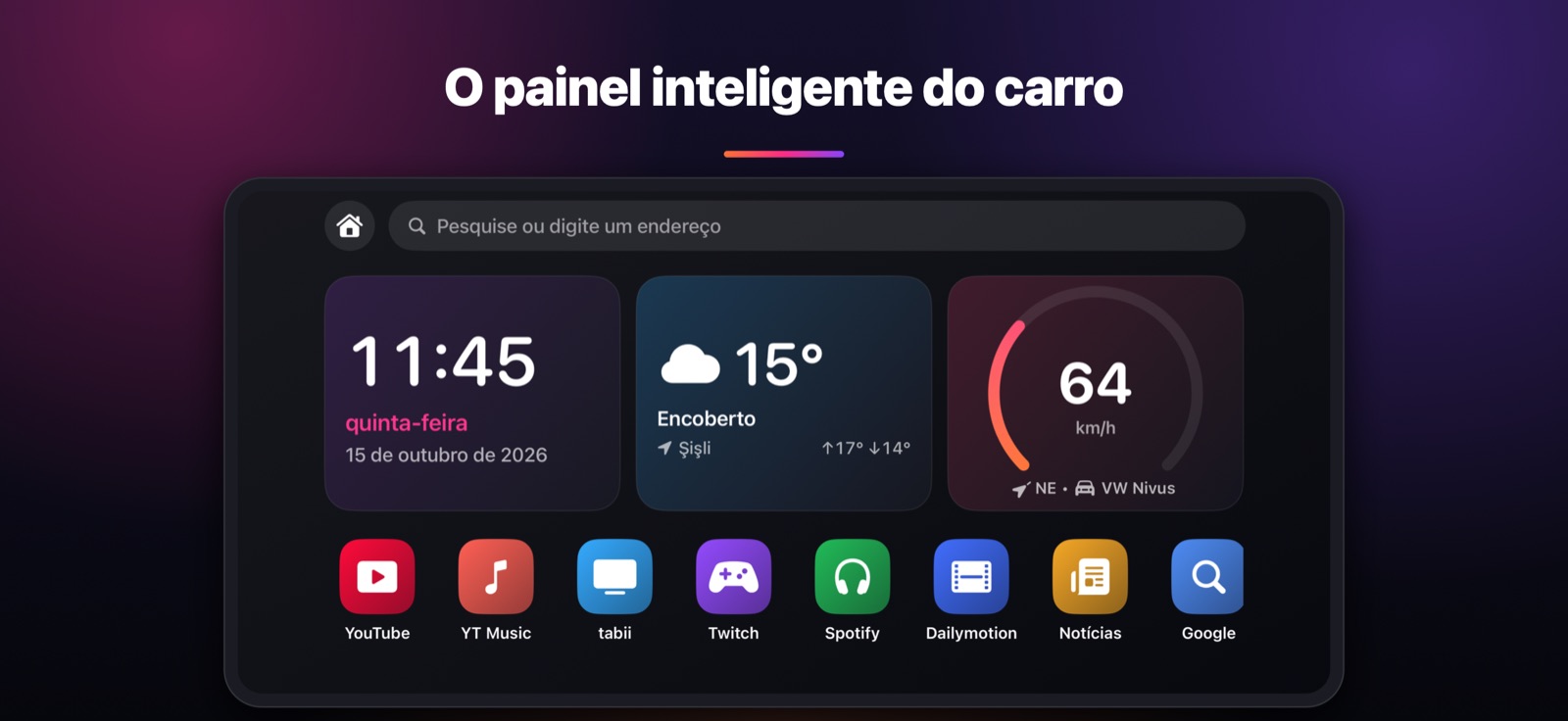 O painel inteligente do carro