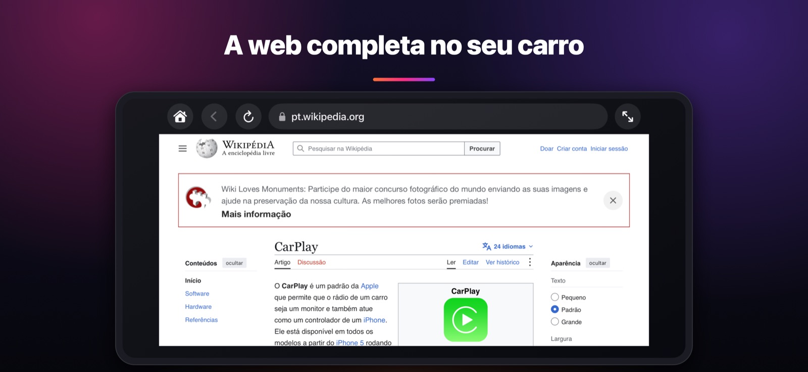 A web completa no seu carro