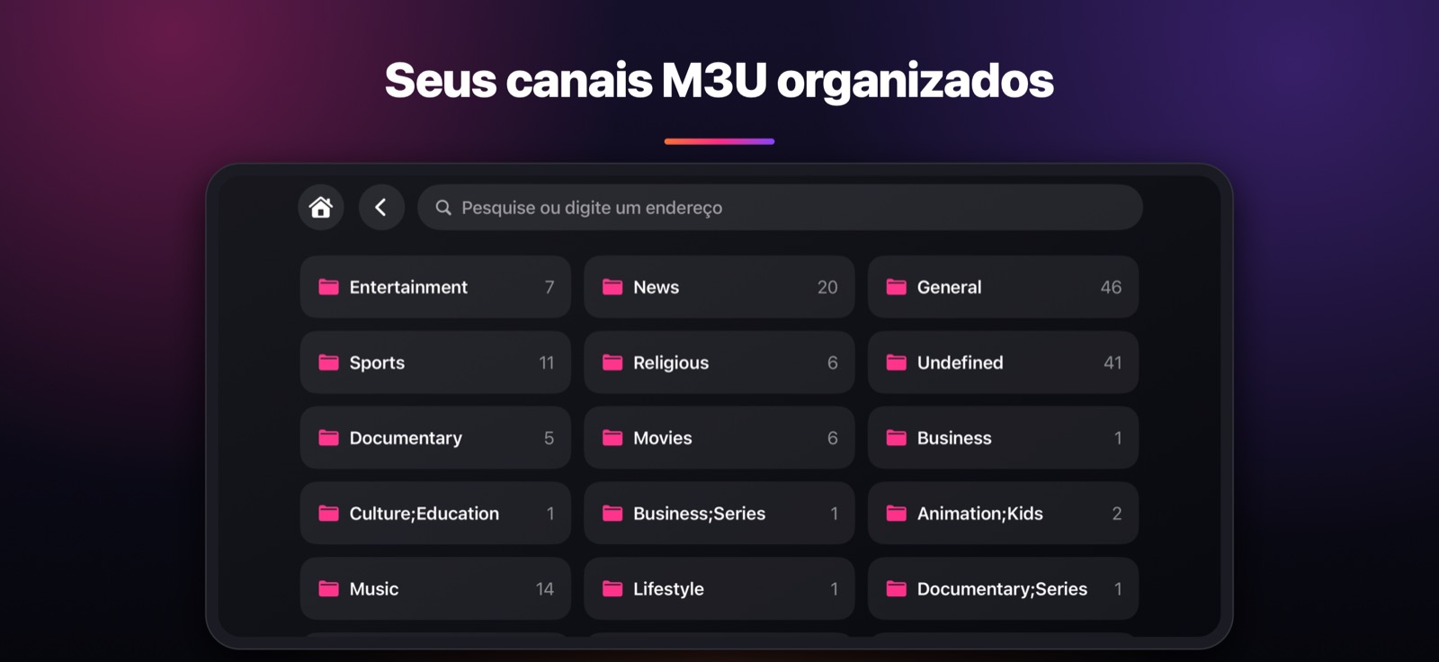 Seus canais M3U organizados